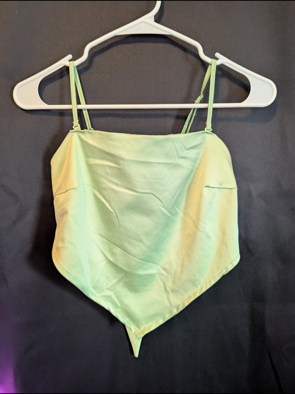 Lime Green Handkerchief Hem Cami Top Lace Up Back Triangle Style Adjustable